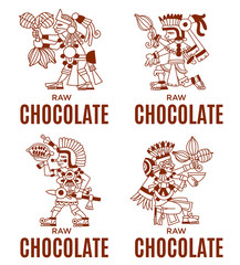 sketch drawing aztec cacao bean, leaves, nibs, pattern for choco