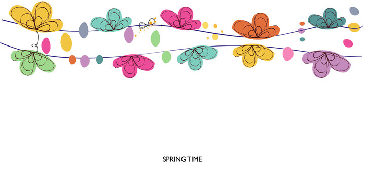 Colorful spring time decorative floral abstract border vector background