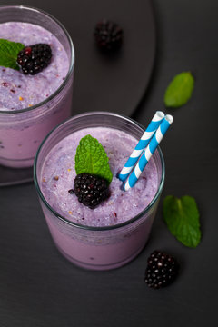 Blackberry Yogurt Smoothie. Selective focus.