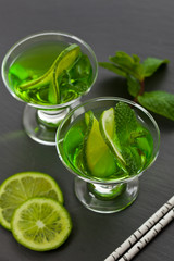Lime and Mint, Green Vodka Drink. Selective focus.