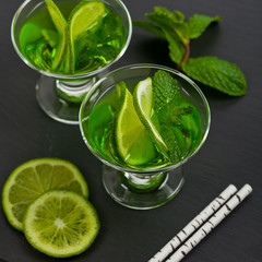 Lime and Mint, Green Vodka Drink. Selective focus.
