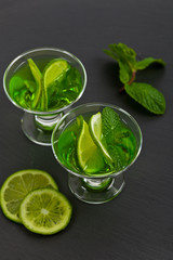 Lime and Mint, Green Vodka Drink. Selective focus.