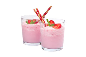 Strawberry Yogurt Smoothie Isolated. Selective focus.