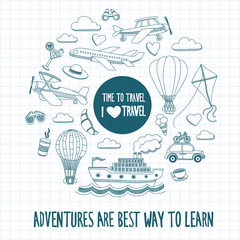 Hand drawn images Travel and transportation