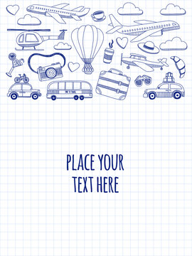 Hand drawn images Travel and transportation