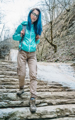 Hiker walking near the river