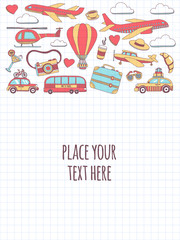 Hand drawn images Travel and transportation