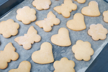 Homemade cookies in different shapes on paper