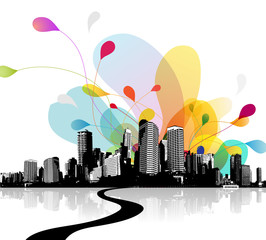 Abstract sky illustration with city scape.