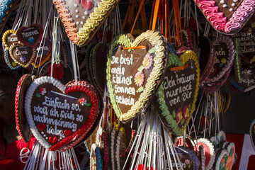 Gingerbread hearts at Theresienwiese in Munich, Germany, 2015