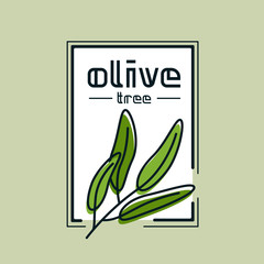 Olive logo - vector corporate identity design. Minimalistic logotype for restaurant or bar with leaves and text