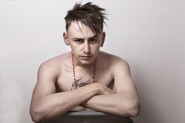 Teen boy looking aggressive