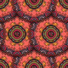 Vector nature seamless pattern with forest and foxes.