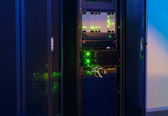 rack with telecommunications network equipment in the data center