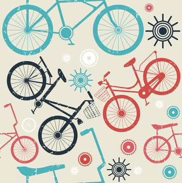 Seamless pattern with retro bicycles