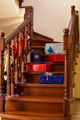 Gift boxes laying on stairs. 