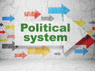 Political concept: arrow with Political System on grunge wall background