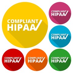 HIPAA - Health Insurance Portability and Accountability Act icons set with long shadow