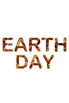 Earth Day text concept from leaves and needles.