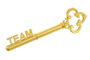 Team concept with golden key, 3D rendering