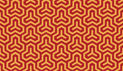 Seamless luxury red and gold isometric hexagonal symmetry medieval pattern vector