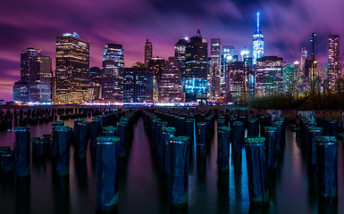 Downtown Manhattan New York City night skyline