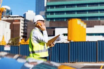 Engineer builder at construction site