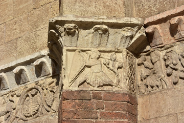 Romanesque frieze with Warrior from Verona Cathedral medieval facade (12th century)