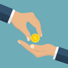 Businessman gives man a gold coin