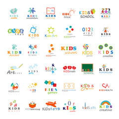 Children Icons Set-Isolated On White Background.Vector Illustration,Graphic Design.For Web,Websites,App,Print,Presentation Templates,Mobile Applications,Promotional Materials.Kids Note,Book,Logo Bulb