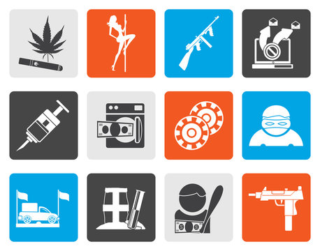 Flat Mafia And Organized Criminality Activity Icons - Vector Icon Set