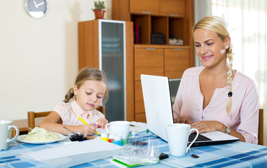 Successful woman with daughter working