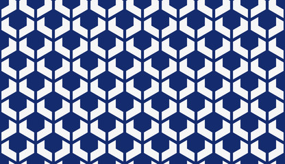 Seamless porcelain indigo blue and white futuristic hexagonal scales pattern vector