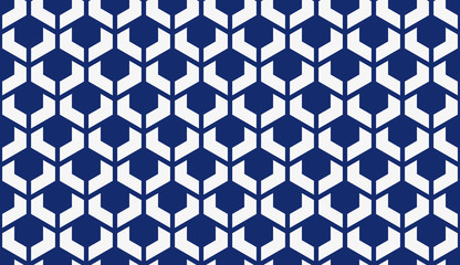 Seamless porcelain indigo blue and white futuristic hexagonal scales pattern vector