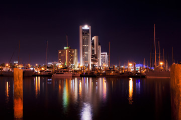 The skyline of Corpus Christi, Texas at night 