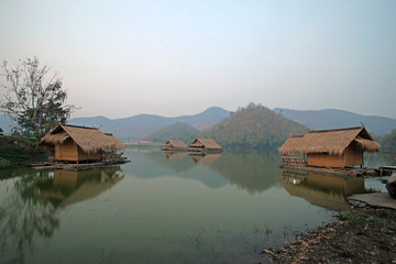 Fototapeta premium cottage in lake with sky background