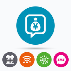 Money bag sign icon. Yen JPY currency.