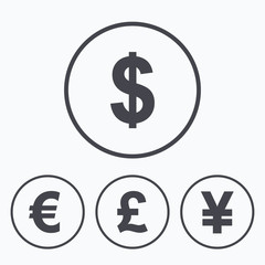 Obraz premium Dollar, Euro, Pound and Yen currency icons.