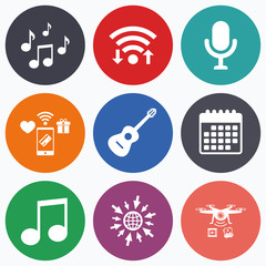 Music icons. Microphone, Acoustic guitar.