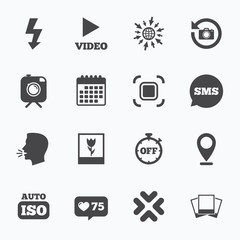 Photo, video icons. Camera, photos and frame.