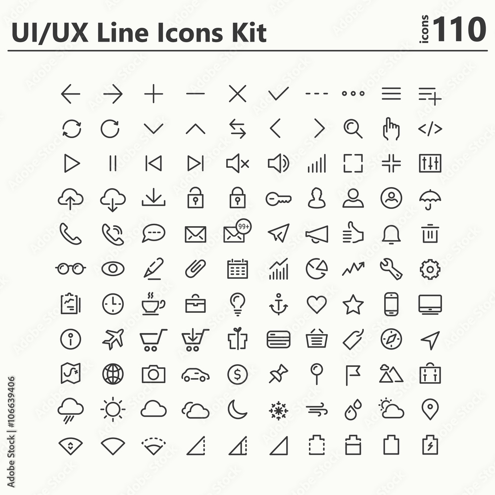 Wall mural ui and ux big bold line icons kit