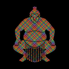 Sumo silhouette, designed using colorful pixels graphic vector.