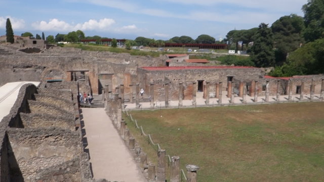 Barracks of the Gladiators in Pompeii, buried by the eruption of Vesuvius in 79 and found as a result of the archaeological excavations of Pompeii