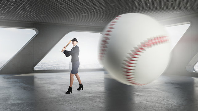 Baseball woman in interior