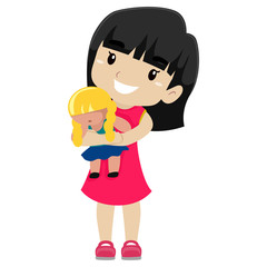 Vector Illustration of a Girl holding her Doll