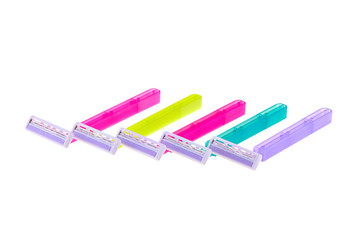 set of color shaving razor isolated on white 