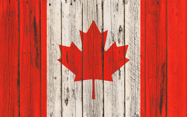 Flag of Canada painted on wooden frame