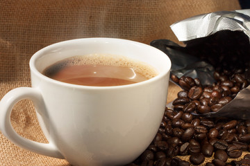 coffee cup and Coffee beans