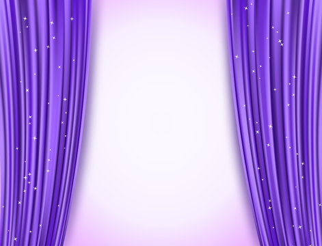 violet theater curtains with glitter