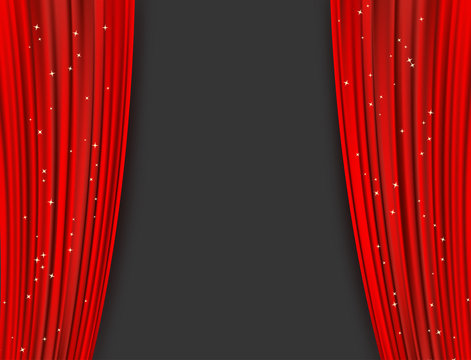 red theater curtains with glitter
